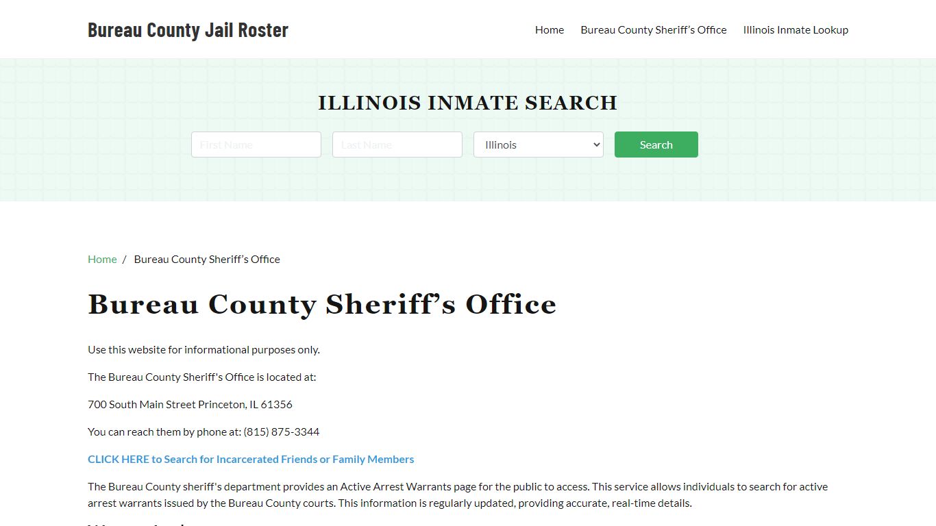 Bureau County Sheriff Office, IL, Arrest Warrants Search